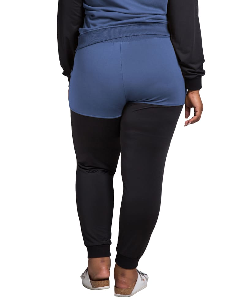 Back of a model wearing a size L Kristina Contrast Blocked Jogger in French Navy by Poetic Justice. | dia_product_style_image_id:280005